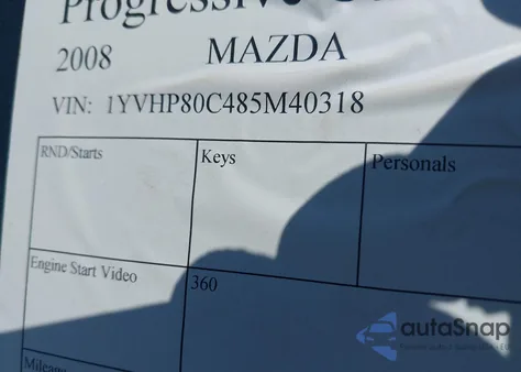 2008 Mazda Mazda6 I Sport Ve z USA, uszkodzony, nr VIN 1YVHP80C485M40318